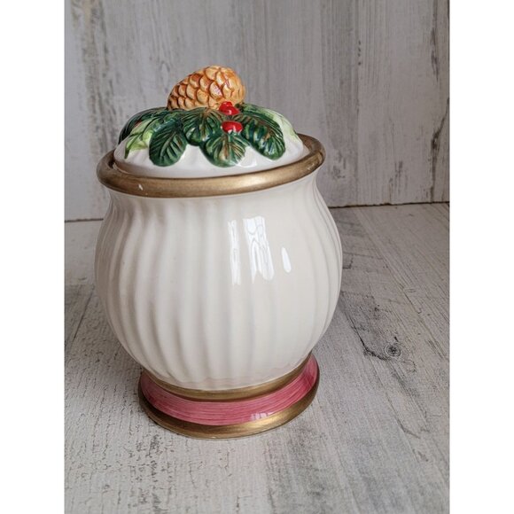 Bow pinecone mini cookie vase jar vintage home decor mistletoe xmas - Picture 5 of 9